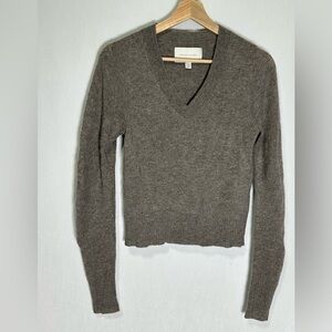 Brochu‎ Walker 100% Cashmere V-Neck Sweater Brown LUX3427 Womens XS